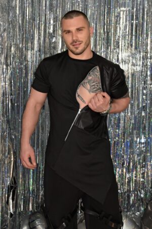 Тениса black leather zipper